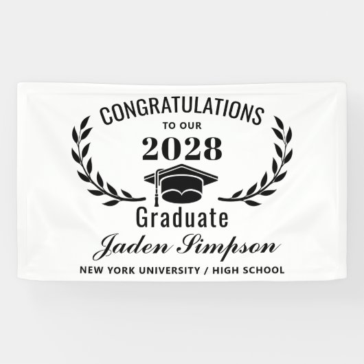 Modern Wit Zwart 2024 Afstuderen Afstuderen Spandoek (Horizontaal)