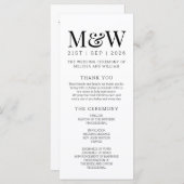 Modern wit zwart bruiloft programmakaart (Voorkant / Achterkant)