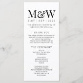 Modern wit zwart bruiloft programmakaart (Voorkant)