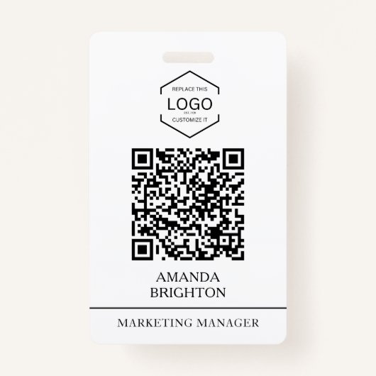 Modern Wit Zwart Business Logo QR Code Badge (Voorkant)