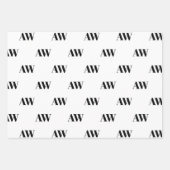 Modern wit zwart custom monogram initiaal inpakpapier vel (Voorkant 2)