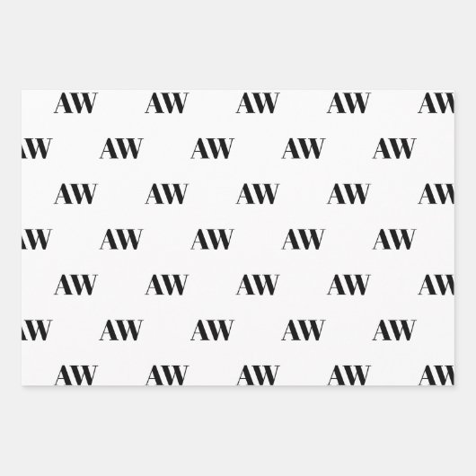 Modern wit zwart custom monogram initiaal inpakpapier vel (Voorkant 2)