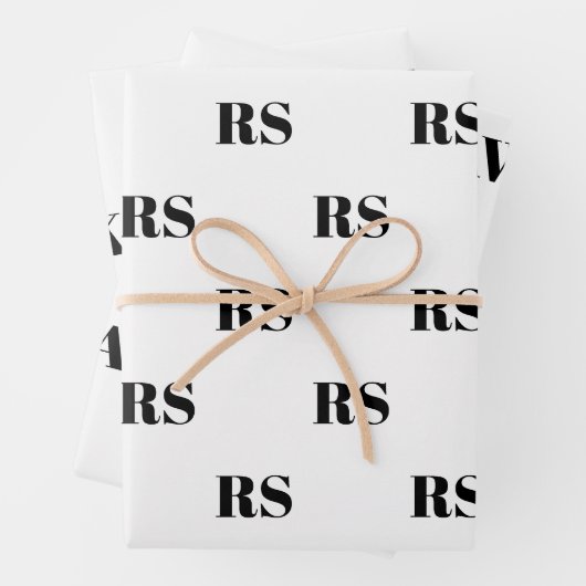 Modern wit zwart custom monogram initiaal inpakpapier vel (In situ)