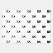 Modern wit zwart custom monogram initiaal inpakpapier vel (Voorkant)