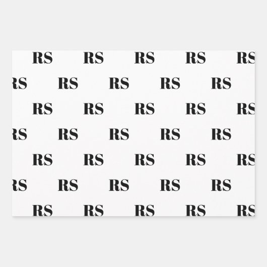 Modern wit zwart custom monogram initiaal inpakpapier vel (Voorkant)