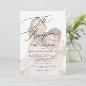 Modern Wit Zwart Eenvoudige bruiloft Receptie Foto Kaart (Staand voorkant)