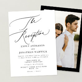 Modern Wit Zwart Eenvoudige bruiloft Receptie Foto Kaart