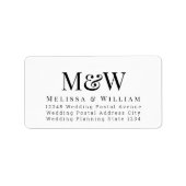 Modern Wit Zwart Elegant Monogram Adres Etiket (Voorkant)