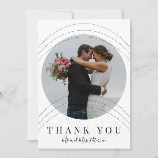 Modern wit zwart foto bruiloft dank u kaart (Voorkant)