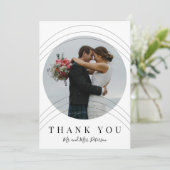 Modern wit zwart foto bruiloft dank u kaart (Staand voorkant)