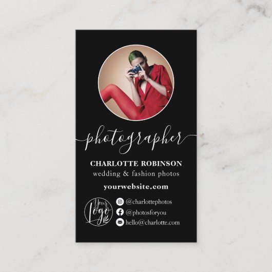 Modern wit zwart foto qr code logo fotograaf visitekaartje (Voorkant)