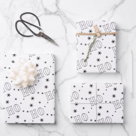 Modern wit zwart Ho Ho Ho Wrapping Paper Sheets (Voorkant)