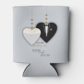 Modern wit zwart illustratie bruiloft hart blikjeskoeler (Voorkant)