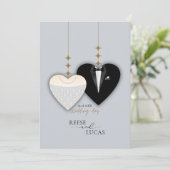 Modern wit zwart illustratie bruiloft hart save the date (Staand voorkant)