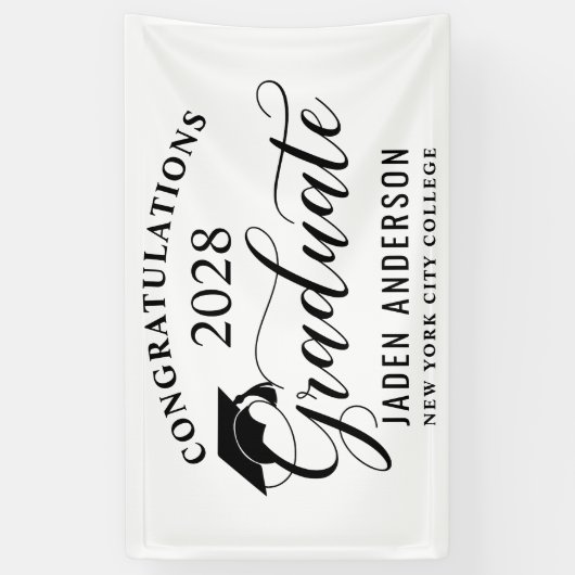 Modern Wit Zwart Klasse 2024 Afstuderen Afstuderen Spandoek (Verticaal)