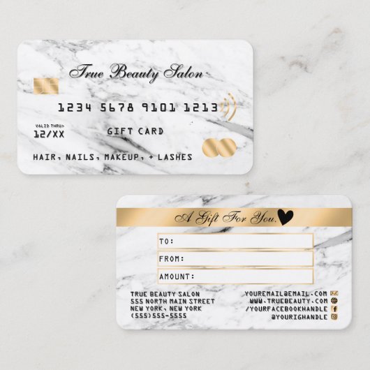 Modern Wit Zwart Marmer Goud Gift Credit Kaart Visitekaartje (Voorkant / Achterkant)