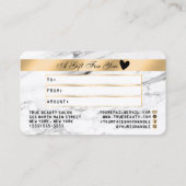 Modern Wit Zwart Marmer Goud Gift Credit Kaart Visitekaartje (Achterkant)