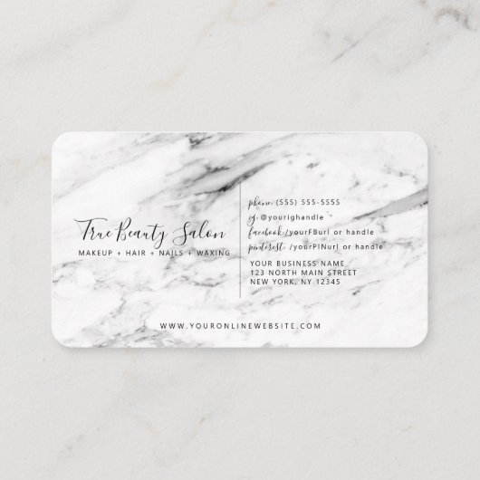 Modern wit zwart marmeren script afsprakenkaartje (Achterkant)