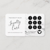 Modern wit zwart marmeren script klantenkaartje (Voorkant)