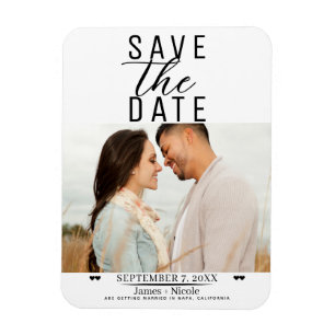 Modern Wit Zwart Save the Date Wedding Photo Magneet
