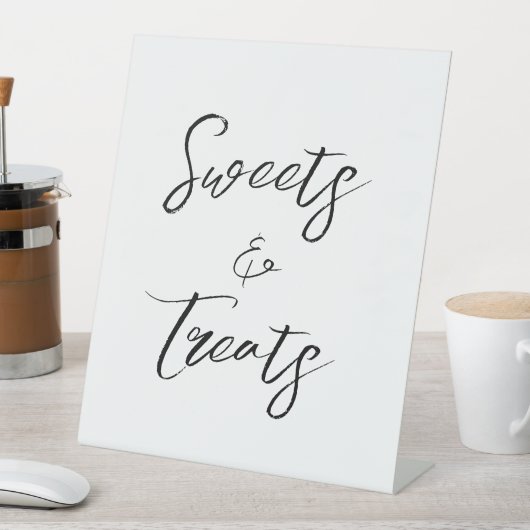 Modern wit zwart script snoep behandelt bruiloft reclamebord met voetstuk (Insitu)