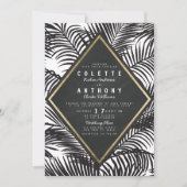 Modern Wit Zwart Tropische Palm Frond Bruiloft Kaart (Voorkant)