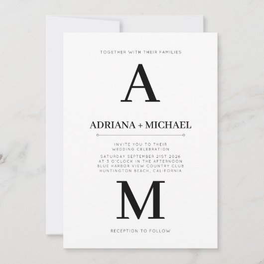 Modern Wit Zwart Vet Typografie Bruiloft Uitnodigi Kaart (Voorkant)