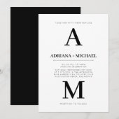 Modern Wit Zwart Vet Typografie Bruiloft Uitnodigi Kaart (Voorkant / Achterkant)