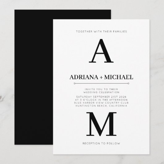 Modern Wit Zwart Vet Typografie Bruiloft Uitnodigi Kaart (Voorkant / Achterkant)