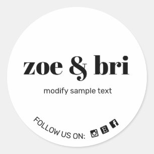 Modern Wit Zwart Voeg je Logo Social Media toe Ronde Sticker