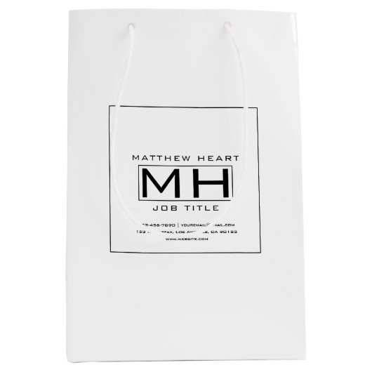 Modern Wit & Zwart Zakelijk Professioneel Medium Cadeauzakje (Voorkant)