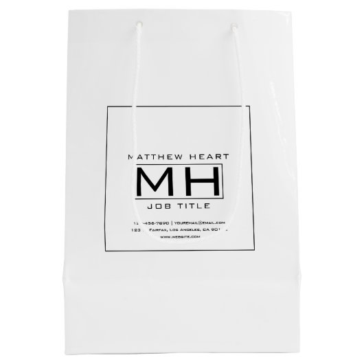 Modern Wit & Zwart Zakelijk Professioneel Medium Cadeauzakje (Achterkant)