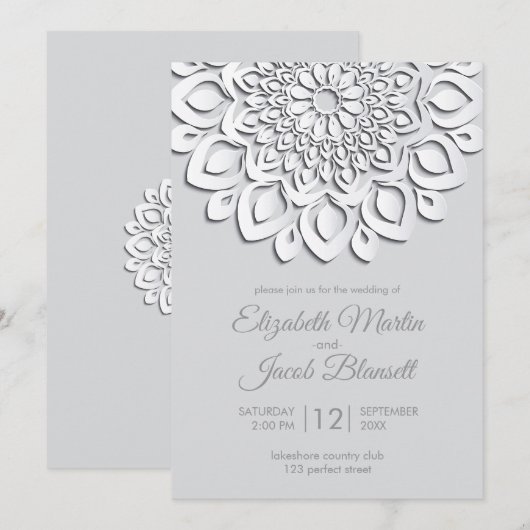 Modern Witboek gesneden Mandala bruiloft Kaart (Voorkant / Achterkant)