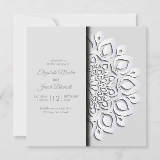 Modern Witboek gesneden Mandala Peekaboo Bruiloft Kaart (Voorkant)