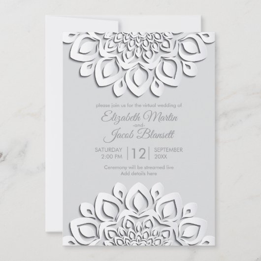 Modern Witboek gesneden Mandala Virtual Wedding Kaart (Voorkant)