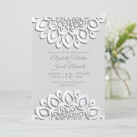 Modern Witboek gesneden Mandala Virtual Wedding Kaart (Staand voorkant)