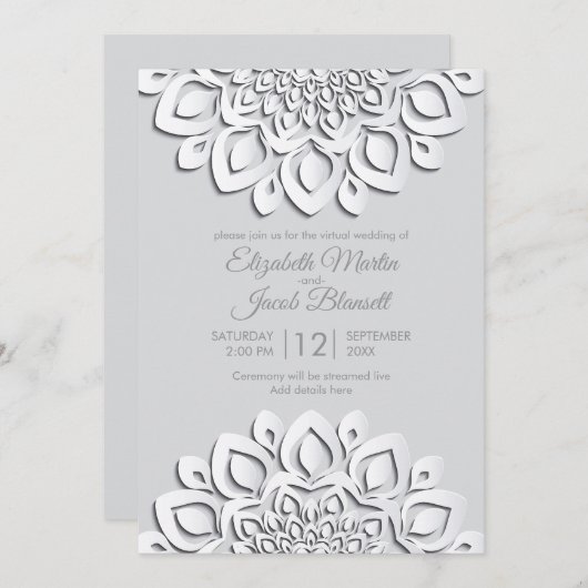 Modern Witboek gesneden Mandala Virtual Wedding Kaart (Voorkant / Achterkant)