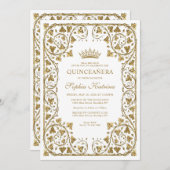 Modern  witgoud Lijst Tiara Quinceanera Kaart (Voorkant / Achterkant)