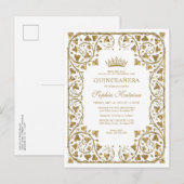 Modern  witgoud Lijst Tiara Quinceanera Uitnodiging Briefkaart (Voorkant / Achterkant)