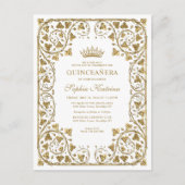 Modern  witgoud Lijst Tiara Quinceanera Uitnodiging Briefkaart (Voorkant)