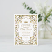 Modern  witgoud Lijst Tiara Quinceanera Uitnodiging Briefkaart (Staand voorkant)