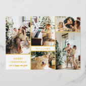 Modern Witgouden Foto Collage Prettig Kerstfeest Folie Feestdagenkaart (Voorkant)