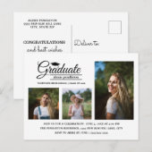 Modern Witte 3-Foto Afstudeerfeest Briefkaart (Voorkant / Achterkant)
