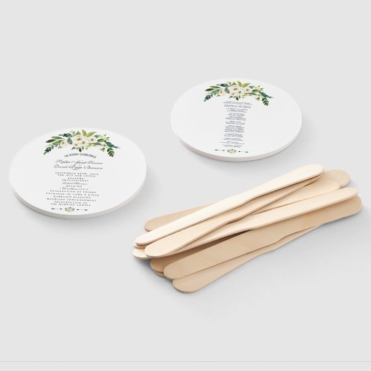 Modern Witte Bloeiende Bloem Bruiloftsprogramma Handwaaier (Niet-gemonteerd)