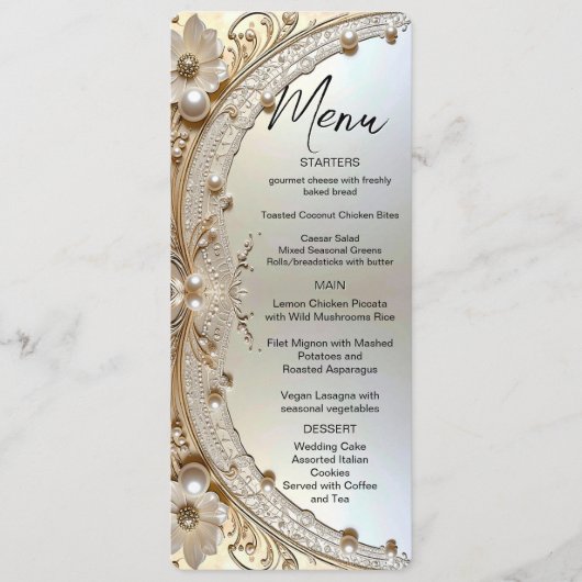 Modern Witte Bloemen Parels Menu (Voorkant)