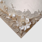 Modern Witte Bloemen Parels Tissue Papier (Detail)
