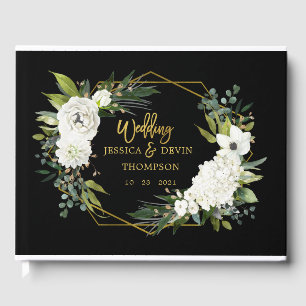 Modern Witte Bloemen Zwart Goud Lijst bruiloft gas Gastenboek
