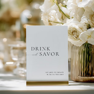 Modern Witte Drink & Savor Wedding Bar Teken Kaart