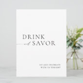 Modern Witte Drink & Savor Wedding Bar Teken Kaart (Staand voorkant)