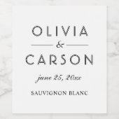 Modern Witte en Zwarte Monogram Trouwdag Wijn Etiket (Enkel label)